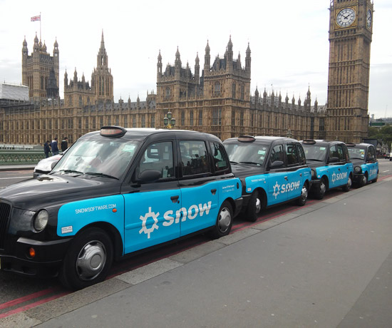 Taxi advertising campaign for Snow Software from Transport Media